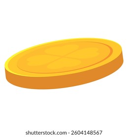 Golden coin with clover engraving. Vector