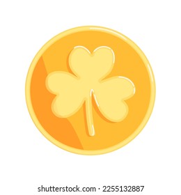 golden coin with clover leaf, flat illustration, st patrick's day,