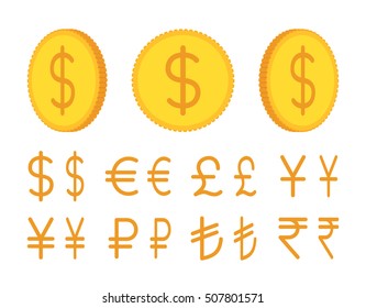 Golden coin creation set. Build your own design. Cartoon vector flat-style infographic illustration