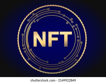 Golden coin cryptocurrency NFT sign with circle pcb electronic element for your design. 