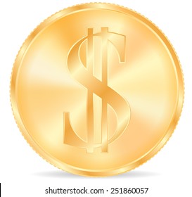 Golden coin with dollar sign -  vector illustration.