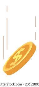 Golden coin flying. Money falling. Dollar drop