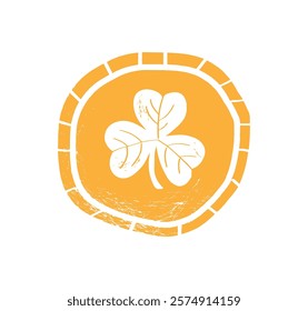 Golden coin with four leaf clover. St. Patrick's day symbol. Vector illustration