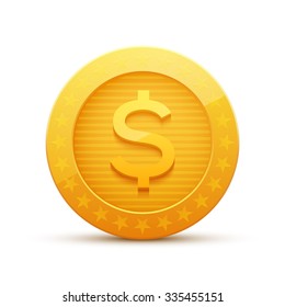 Golden Coin for Games. Achievement Icon. Vector illustration.