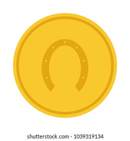 golden coin with horseshoe, flat style vector illustration