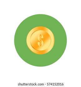 Golden coin icon in flat style isolated in a circle. Symbol for your design and logo. Vector illustration EPS 10.