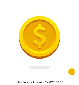 Golden coin icon. Money symbol with dollar sign. Dollar symbol. Bank payment symbol. American dollar. Golden coin. Dollar coin. Bank payment symbol. Finance. American currency. Cash money. Game coin.