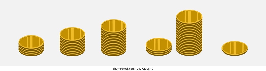 Golden coin icon set. Different stacks of gold coin

