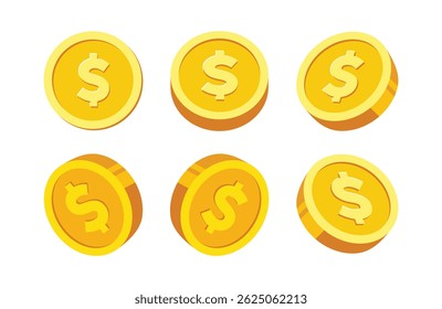 Golden Coin Icons with US Dollar Currency Symbols Vector Set. Illustration of shiny gold coins. Financial, economic, crypto, investment design concepts.