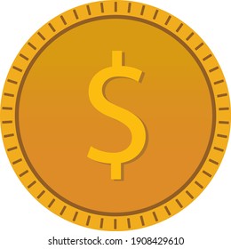 Golden coin, illustration, vector on a white background.