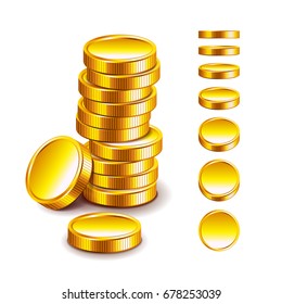Golden coin isolated on white photo-realistic vector illustration