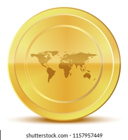 golden coin isolated with reflection shadow ,vector