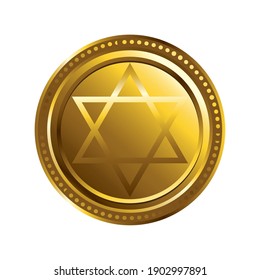 golden coin with jewish stars hanukkah celebration icon vector illustration design