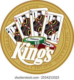 Golden coin for king. dynamic gambling gaming group lucky poker. casino bet card coin deck entertainment addiction. king card on coin for betting