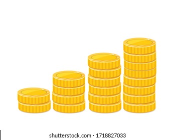 Golden coin ladder, money stacks realistic illustration