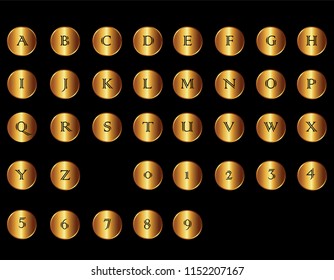 golden coin letters and numbers 