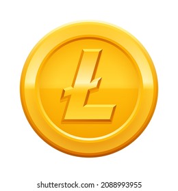 Golden coin with litecoin symbol isolated on white background. Vector illustration