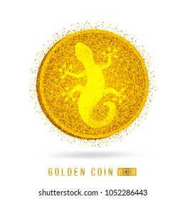 Golden coin with  lizard - sparkling Salamander logo - vector illustration