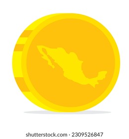 Golden coin with the map of Mexico