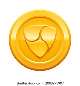 Golden coin with nem symbol isolated on white background. Vector illustration