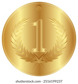  Golden coin number 1 on a white background