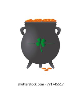 Golden coin pot on a white background, Patrick day vector illustration
