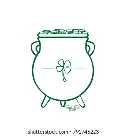 Golden coin pot outline on a white background, Patrick day vector illustration