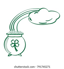 Golden coin pot with a rainbow, Patrick day vector illustration