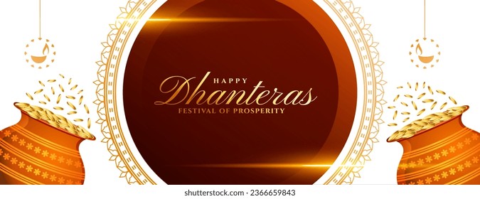 golden coin pot for shubh dhanteras religious festival banner design vector