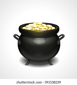 Golden coin pot. Vector