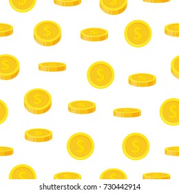 Golden coin seamless pattern in flat style. Cash money template, winner - vector illustration