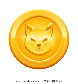 Golden coin with shiba inu symbol isolated on white background. Vector illustration