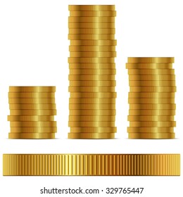 Golden coin side vector template isolated on white background.