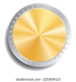 golden coin with silver stars, vector illustration