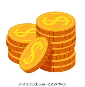 Golden coin stack isolated on white background concept. Vector flat graphic design illustration