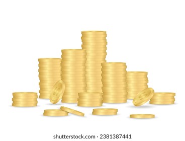 Golden Coin Stack. Stack of Coin. Pile of Golden Coin. Saving, Investment and Wealth Concept. Vector Illustration. 