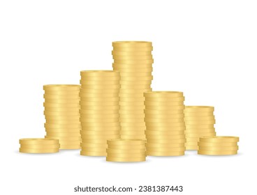 Golden Coin Stack. Stack of Coin. Pile of Golden Coin. Saving, Investment and Wealth Concept. Vector Illustration. 