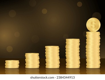 Golden Coin Stack. Münzstapel. Pile of Golden Coin. Sparen, Investitionen und Vermögenskonzept. Vektorgrafik. 