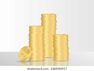 Golden Coin Stack. Stack of Coin. Pile of Golden Coin. Saving, Investment and Wealth Concept. Vector Illustration. 