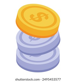 Golden coin is standing out from a stack of silver coins, representing the concept of success and wealth