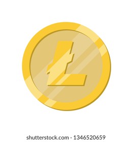 golden coin with symbol of litecoin cryptocurrency on white background. flat vector financial illustration easy to edit and customize. eps 10