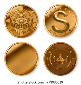 Golden coins. 3d vector icon set.