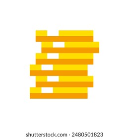 Golden coins 8 bit icon, coin pixel item for game interface, coins game element resource.