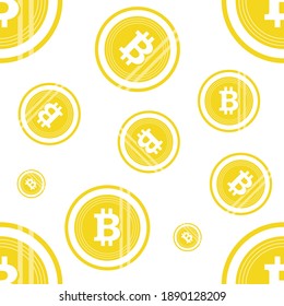 Golden coins, bitcoins cryptocurrancy vector seamless pattern background.
