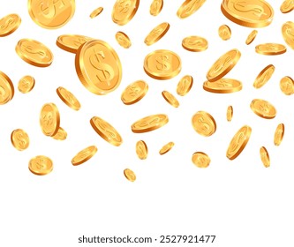 Golden coins cascade down with a sense of movement, illustrating a theme of wealth and prosperity in a striking and visually appealing manner.