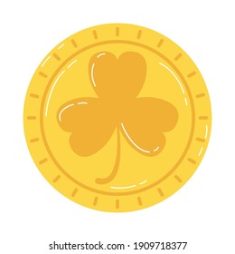 golden coins with clover saint patrick icon vector illustration design