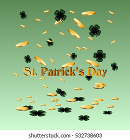 Golden coins and clovers, Patrick's day vector illustration