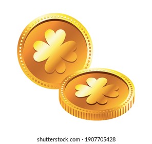 golden coins with clovers saint patrick icon vector illustration design