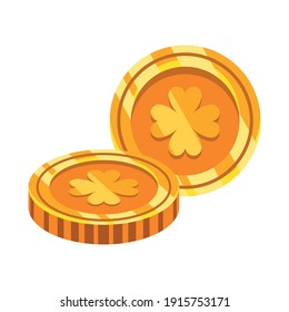 golden coins with clovers saint patrick icon vector illustration design