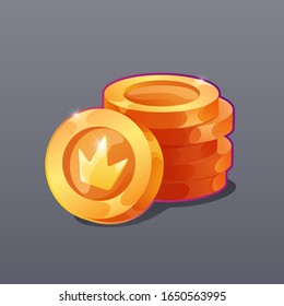 Golden coins. Coins with crown. Vector illustration.
